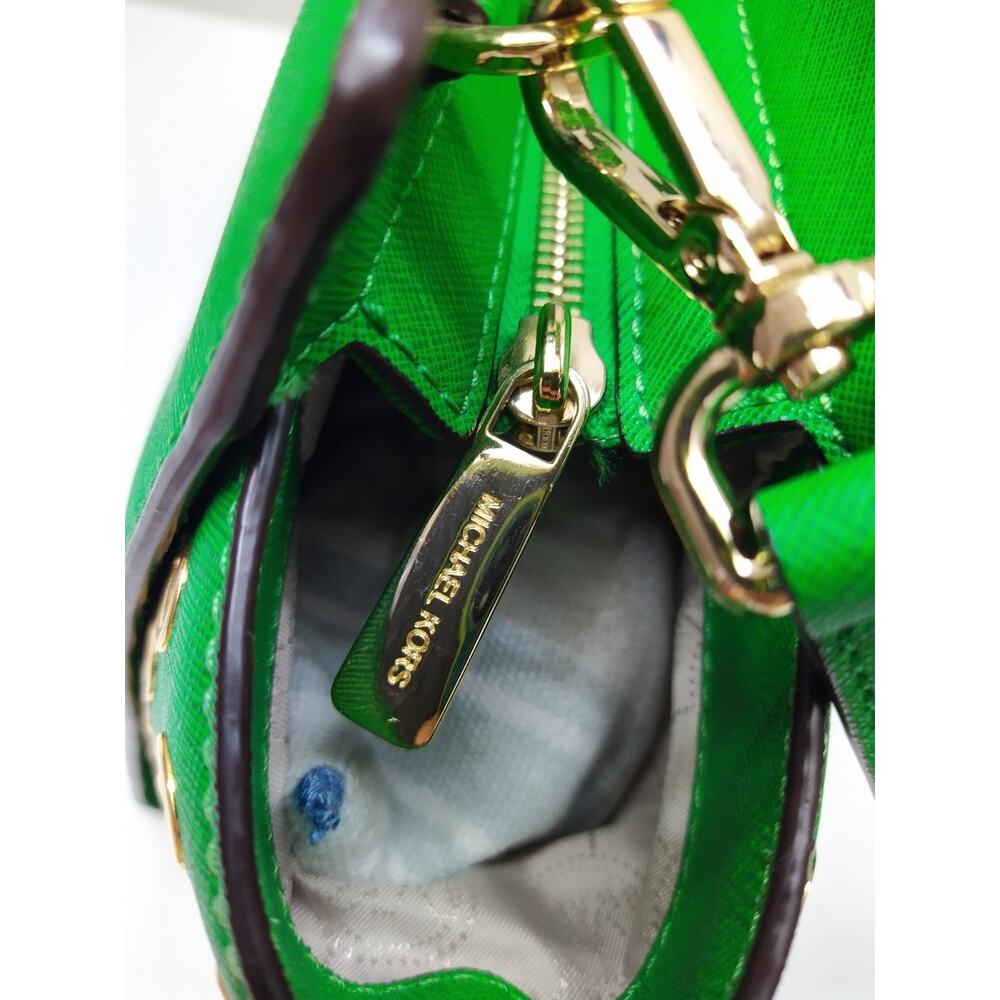 Michael Kors Green Leather Grommets Double Handles Satchel Bag - Picture 16 of 16